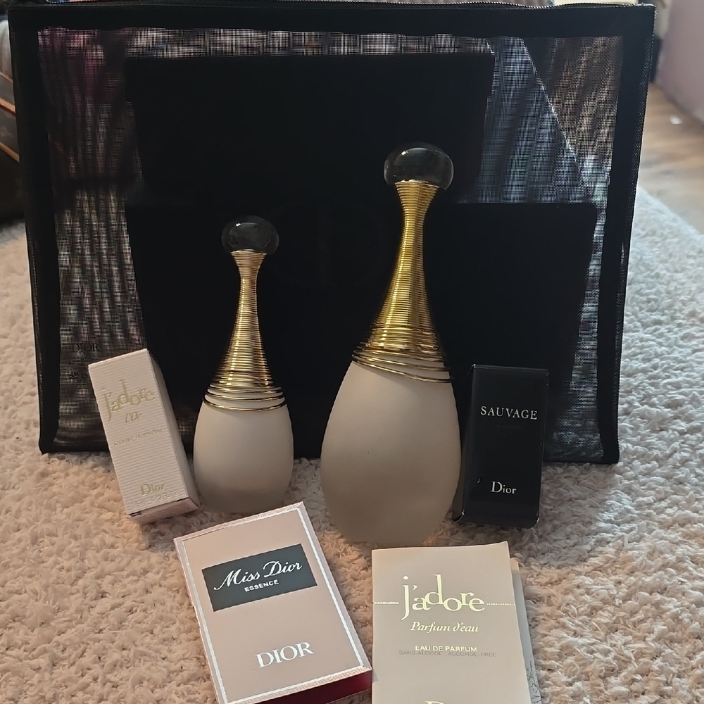 Authentic Dior J'adore Set w Samples Lrg Mesh Bag No Box